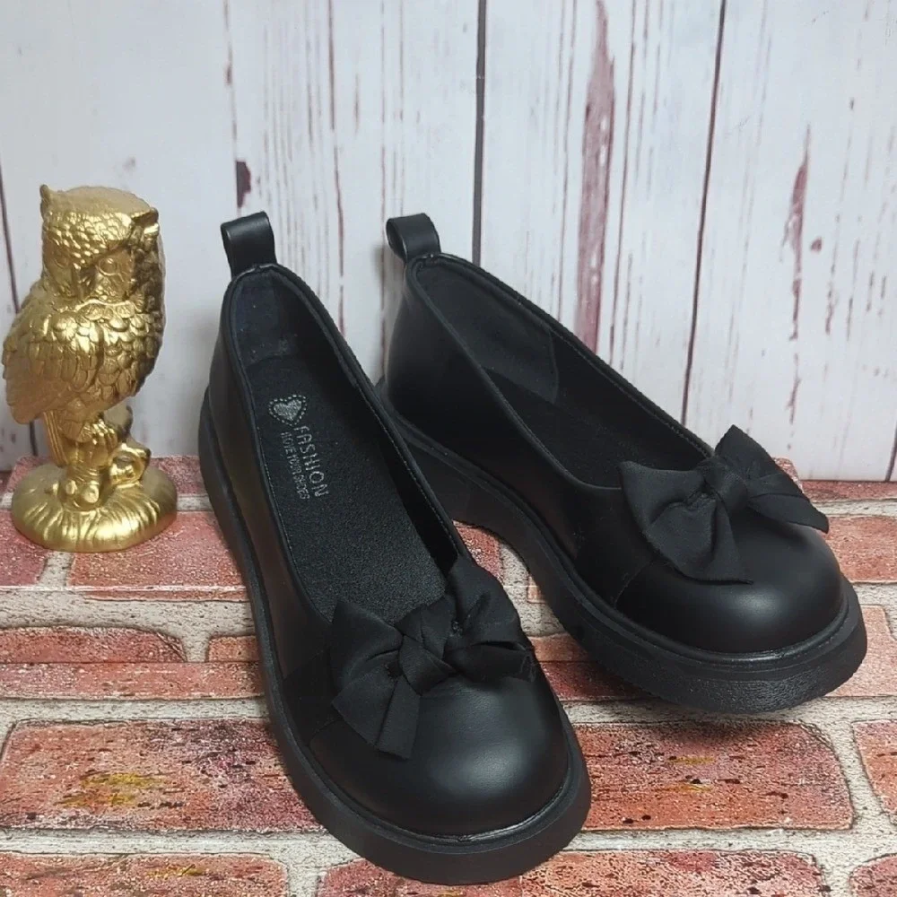 Black Youth Girls Size 3 Mary Jane Platform Slip On Bow Whimsigoth Dark Academia